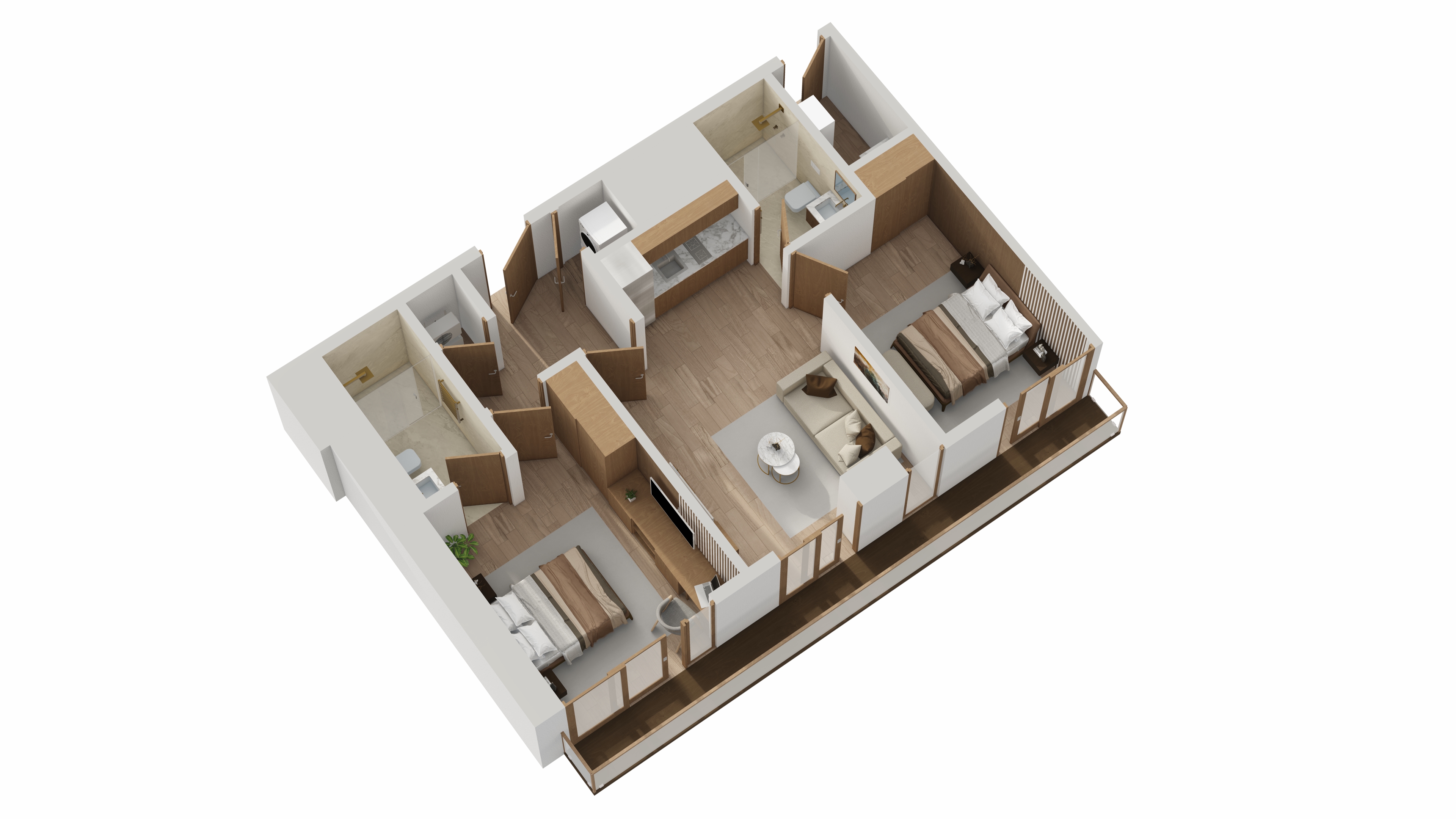 Two Bedroom Residences 3D layout