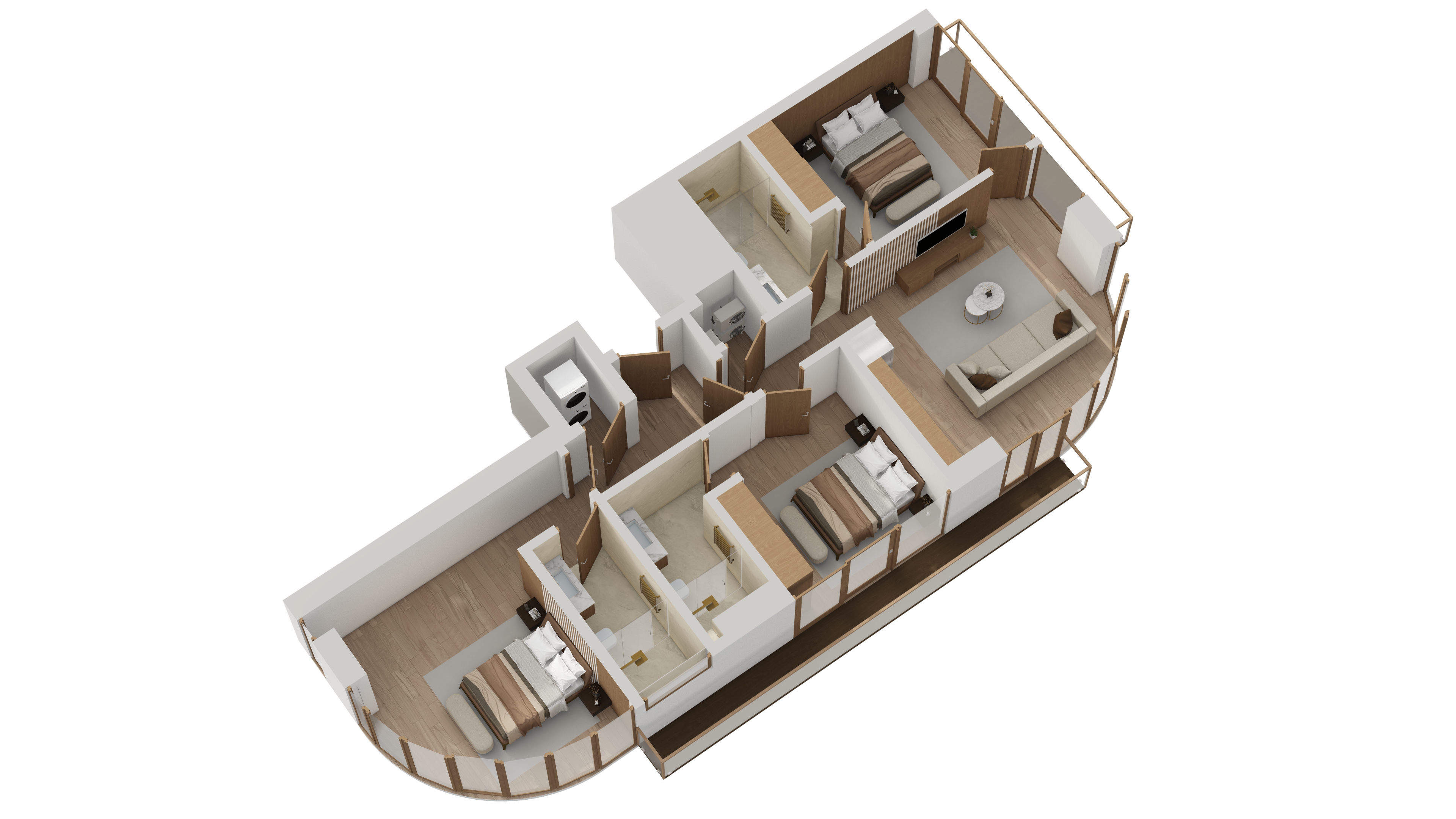 Three Bedroom Residences 3D layout